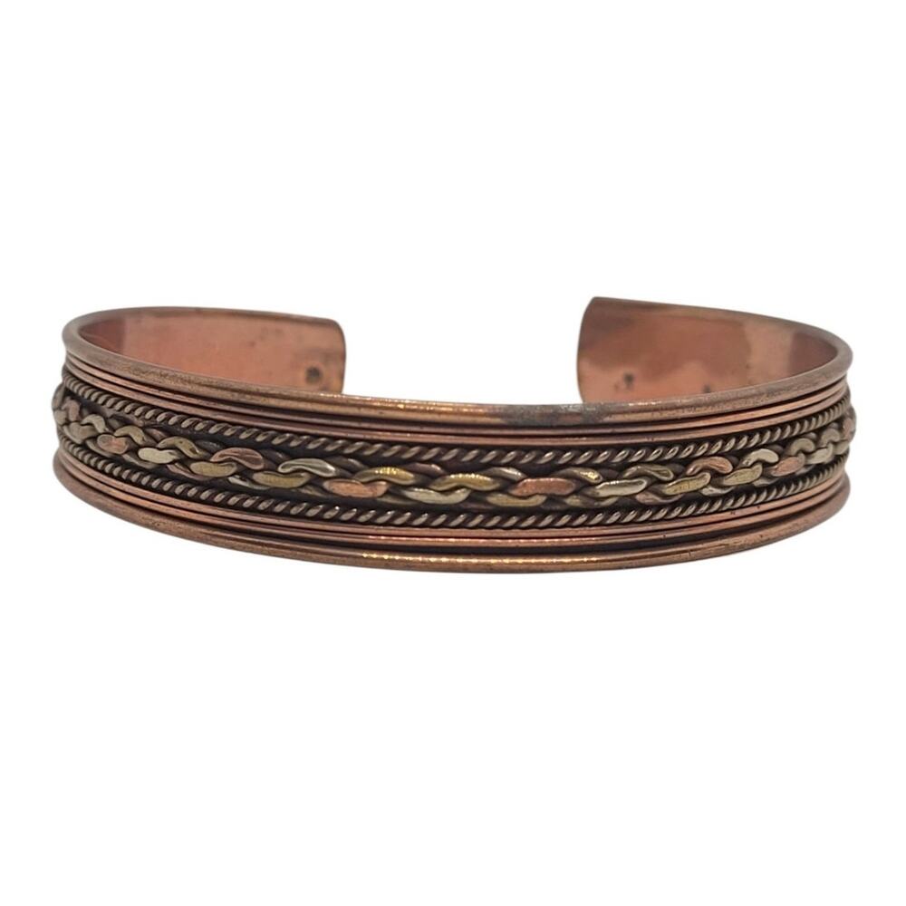 Vintage Braided Copper Brass Mixed Metal Boho Cuff Mystic Ethereal earthy
